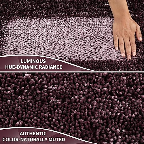 Miniatura 2 de Yimobra Juego de 2 alfombras de baño peludas de lujo con parte trasera antideslizante, ultra suaves y absorbentes para suelo de baño, lavable a