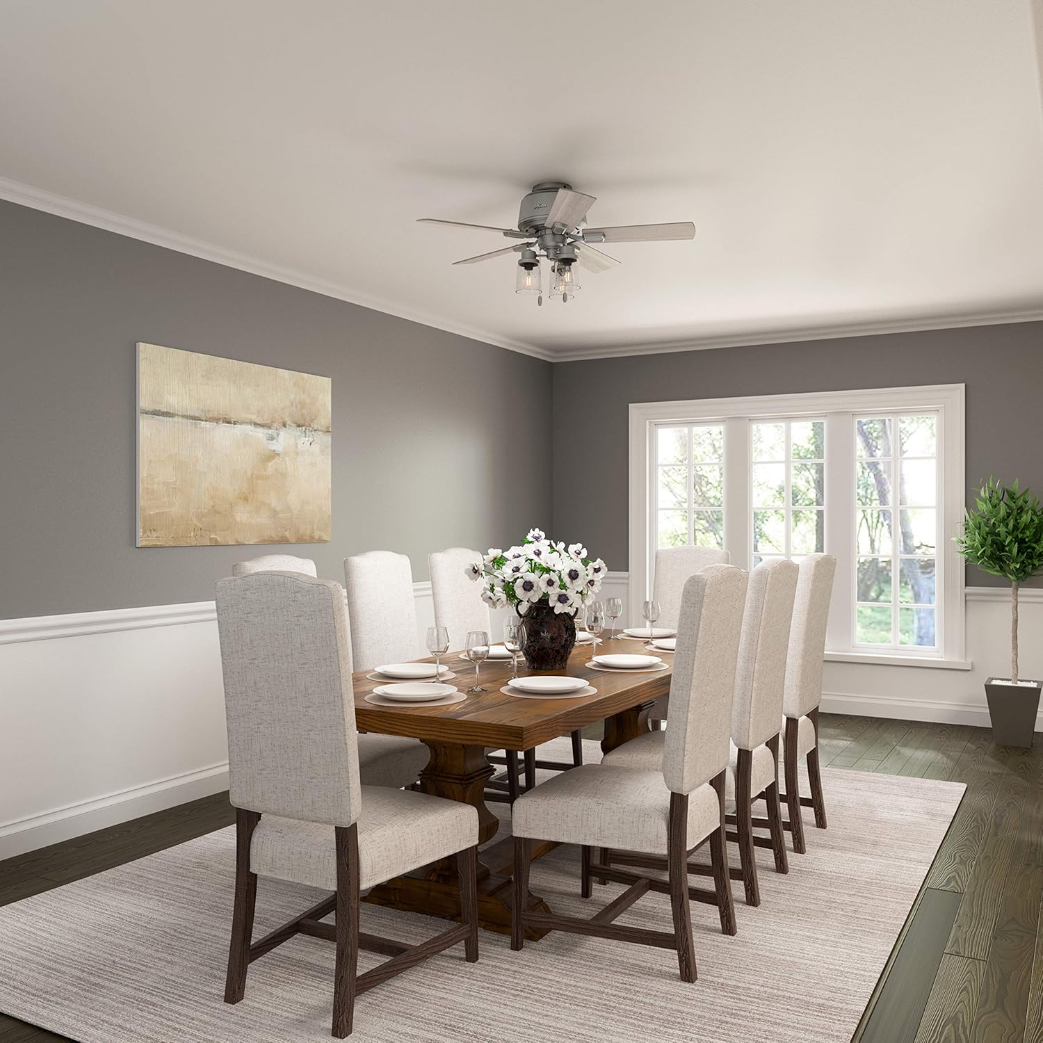 Bеѕt Rеvіеw Hunter Hartland Low Profile Indoor Ceiling Fan with LED Lights and Pull Chain, 44, Matte Silver