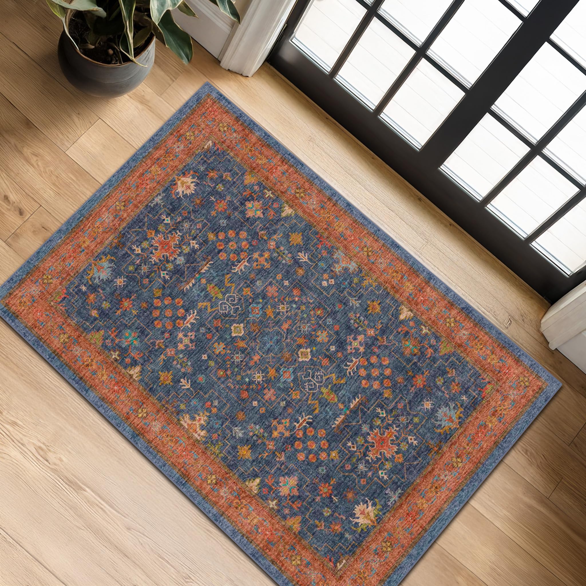Photo 1 of Hazo Haus Washable 2x3 Entry Rug Front Door Indoor, Farmhouse Small Area Rugs for Kitchen, Bathroom, Entrance, Non Slip Rubber Backed, Perfect for Boho Décor (2x3 Navy Blue)