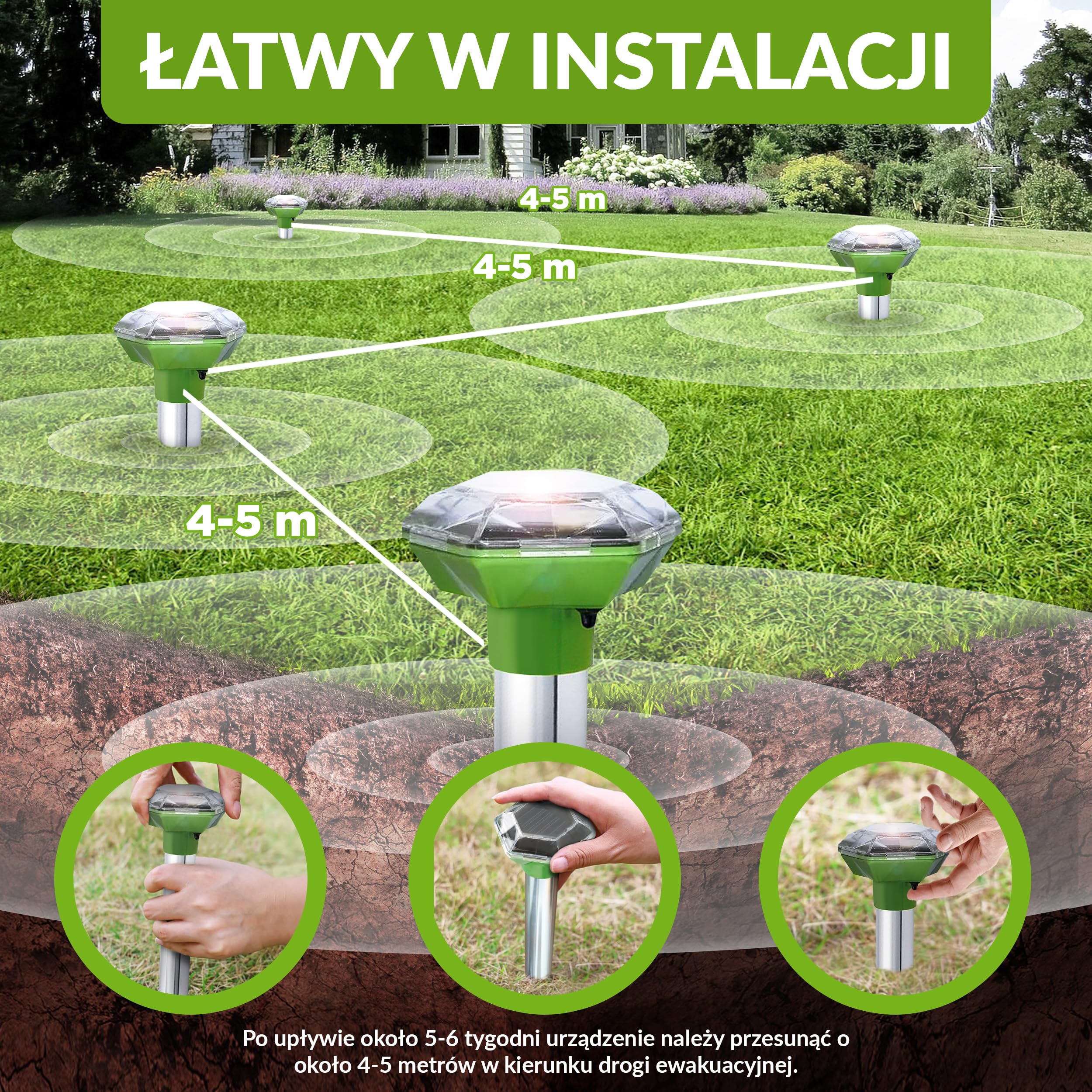 ISOTRONIC Solarny odstraszacz kretów, norników i węży – Z kolcem do wbijania w ziemię – Do ogrodu i na trawnik – Skuteczna ochrona – Zasięg 1250 m² (1 sztuki)