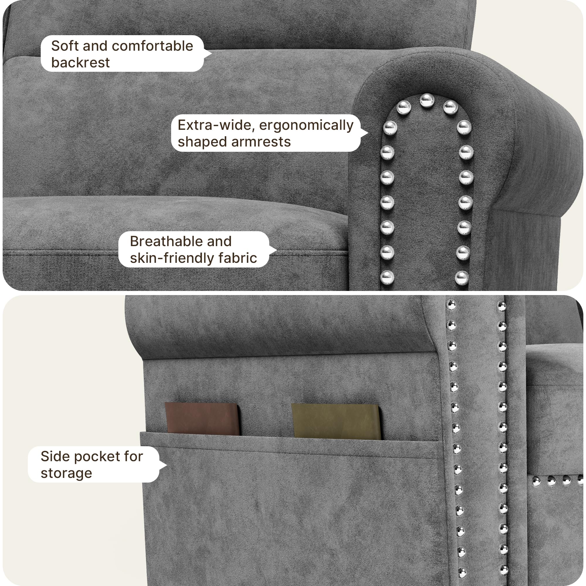 Canapé 2 Places modèle, canapé avec accoudoirs, Fauteuil 2 Places avec accoudoirs et Poche latérale,canapé pour Salon, Appartement, Bureau, 150 x 71 x 83 cm (Gris Foncé)