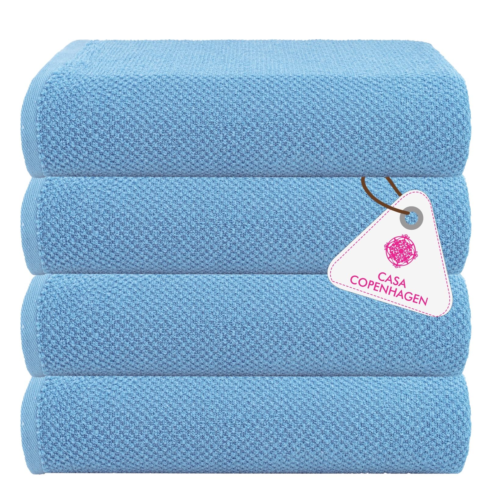 CASA COPENHAGEN EcoPop 4Pcs 100% Cotton Large Designer Towels Gift Set- Dusty Blue, 55"x27", 4Bath Towels for Bathroom (Box Pack, Set for Women & Men)