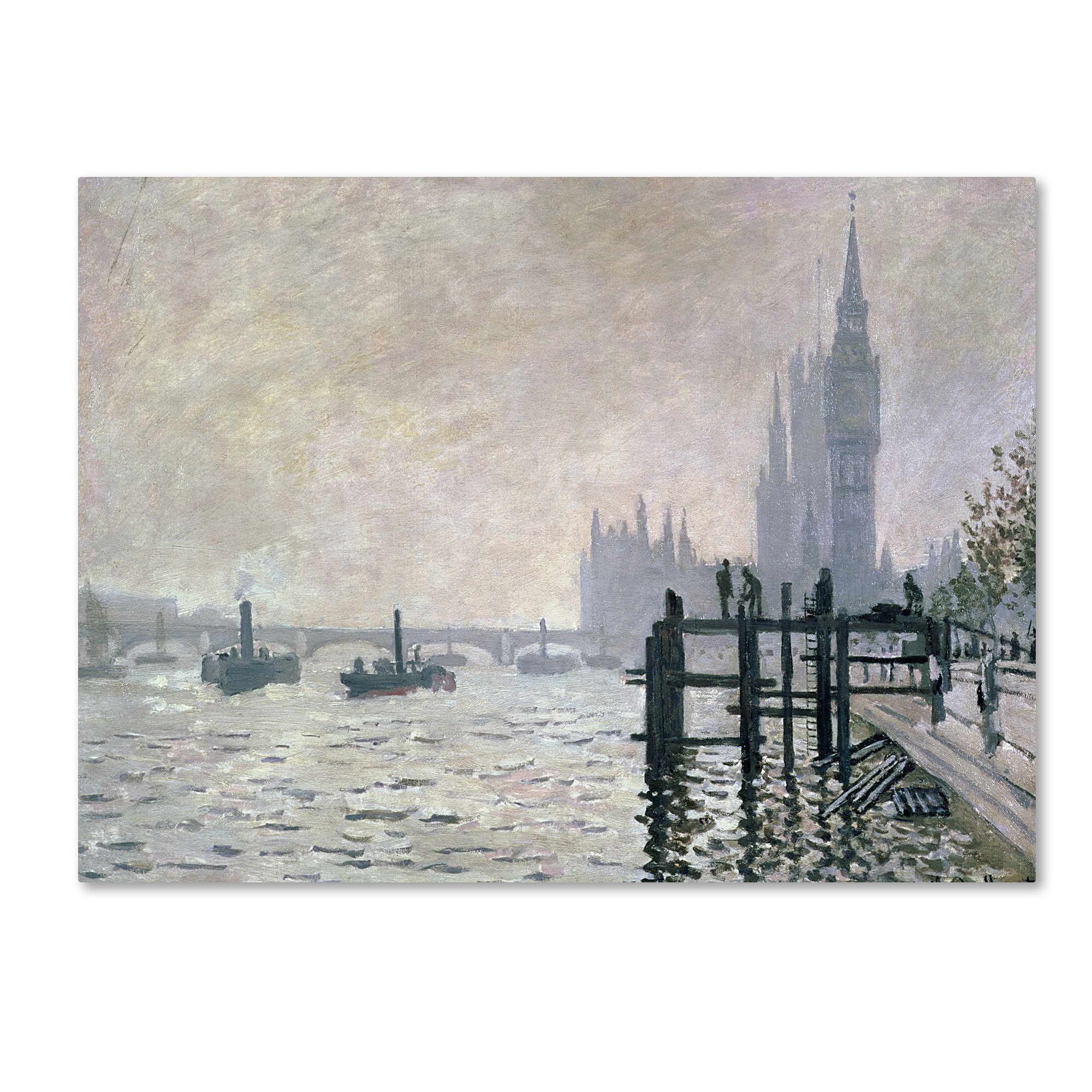 The Thames Below Westminster by Claude Monet work, 14 by 19-Inch Canvas Wall Art