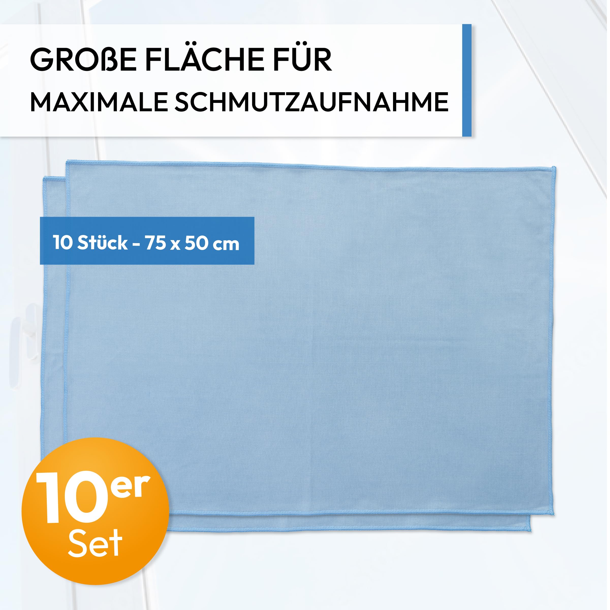 Clear Pro - Juego de 10 paños para limpiar ventanas de cristal, coche, cocina, baño, color azul claro, 50 x 75 cm