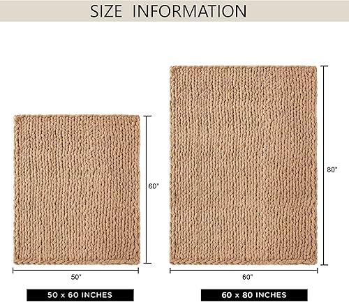 Vista 9 de Chunky Knit Throw Blanket 50"X 60", 100% Handmade with Soft Chenille Yarn, 4.4lbs Thick Cable Knitted Blankets, Large Rope Knot Crochet Throws for