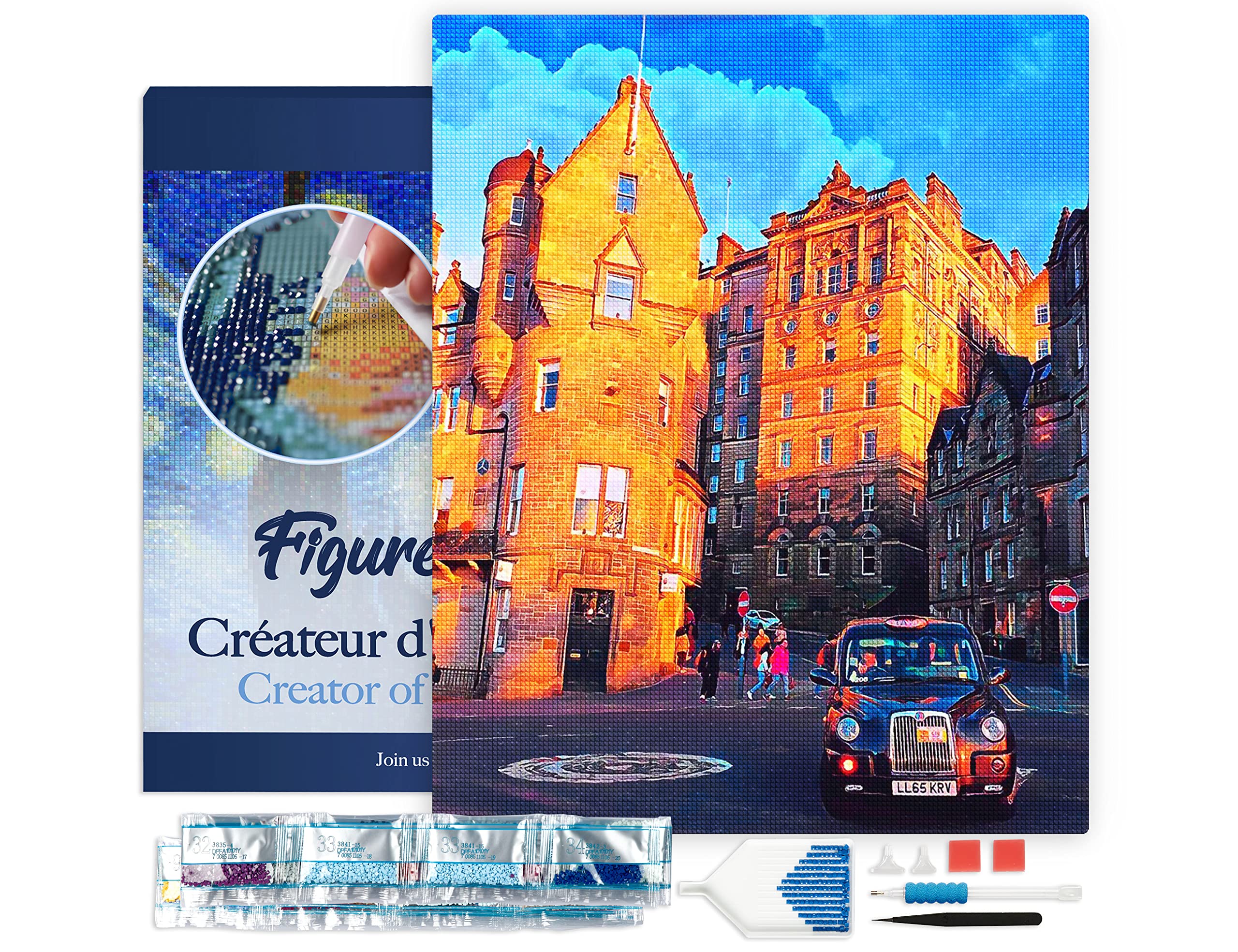 Diamond Painting Kit completo con marco - Cuadro 40x50cm de Pintura de Diamante - Bastidor montado - diamantes de imitación cuadrados - Calle de Edimburgo - 5D DIY Manualidades Adultos