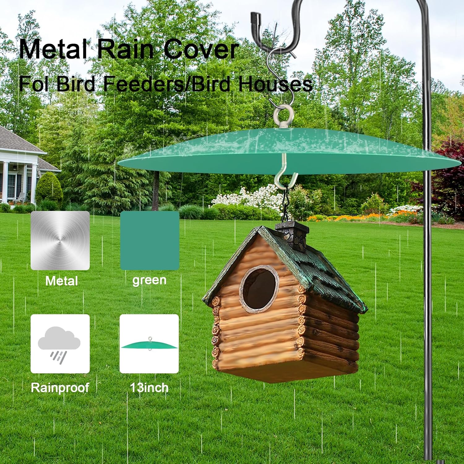 Metal Hummingbird Feeder Shade Cover Dome Shield Hang from Bird Feeders 13 Inch Bird Feeder Baffle for Outdoors/Backyard (2, Green)