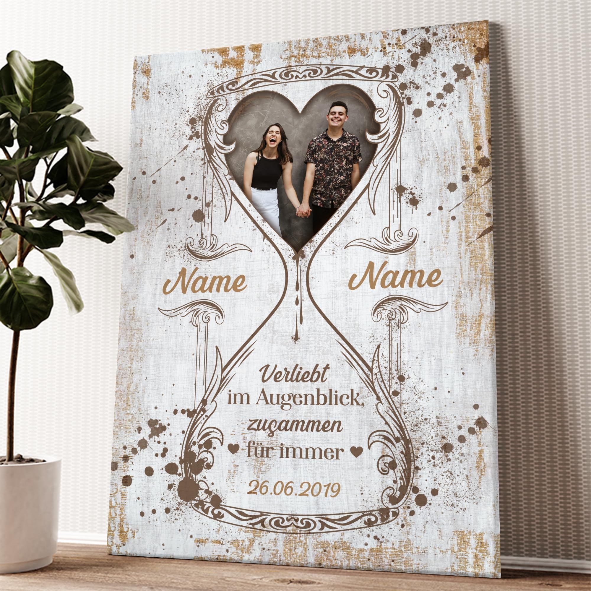 Liebesleinwand Personalisiertes Fotogeschenk für Partner Geschenk Jahrestag, Verlobung, Hochzeitstag | Leinwandbild mit eigenem Foto romantisch gestalten | Ewige Augenblicke