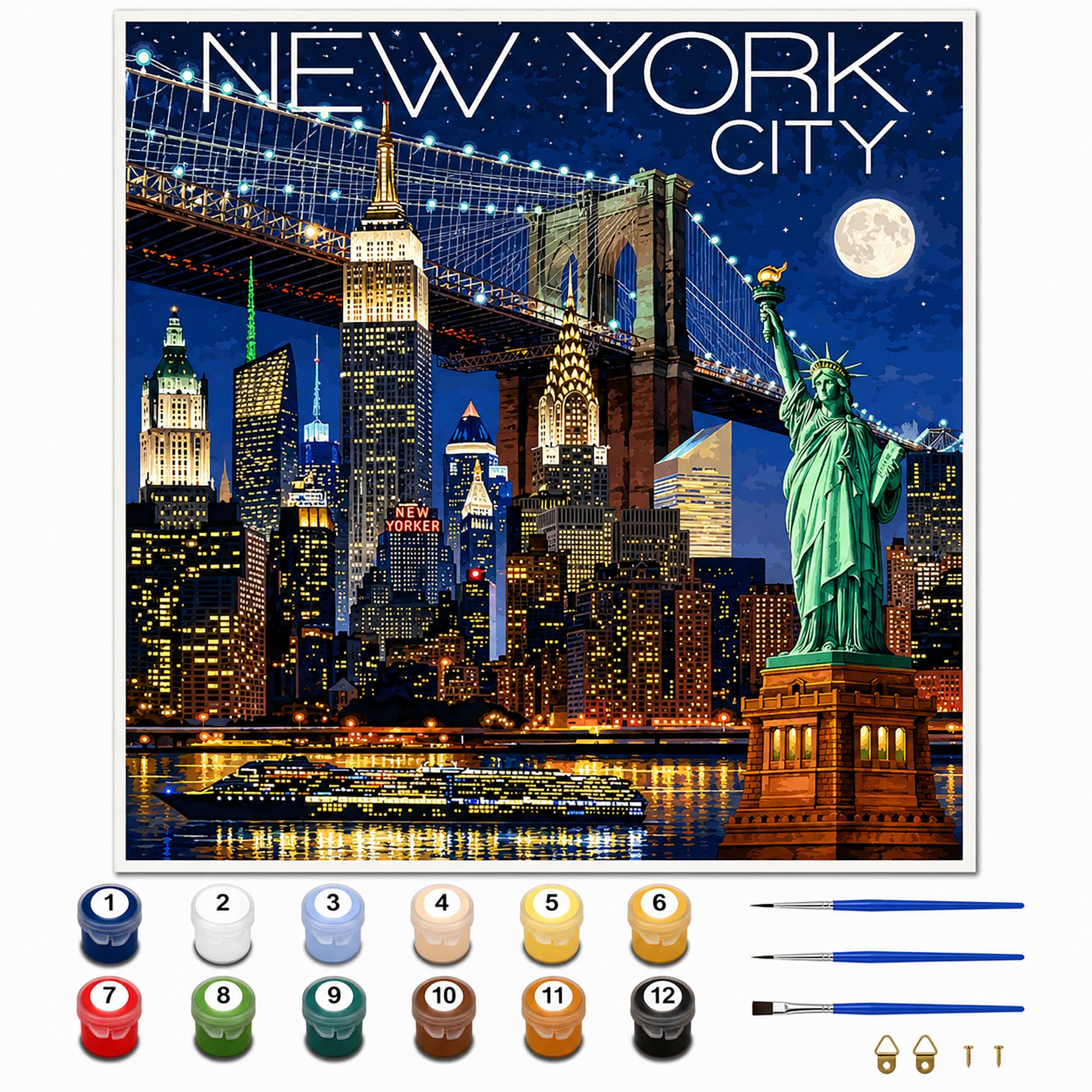 Syntego New York City Skyline Paint by Numbers Kit for Adults โ 50x40cm Canvas DIY Painting Set with Acrylic Paint & Brushes โ Easy Art Craft, Home Decor & Gift โ image 1