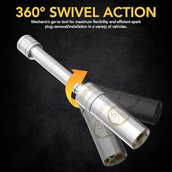 LEXIVON 5/8 Swivel Magnetic Spark Plug Socket, 3/8 Drive x 6 Total Length | Enhanced Magnetic Design with Thin Wall Socket, Cr-v Steel (LX-121)