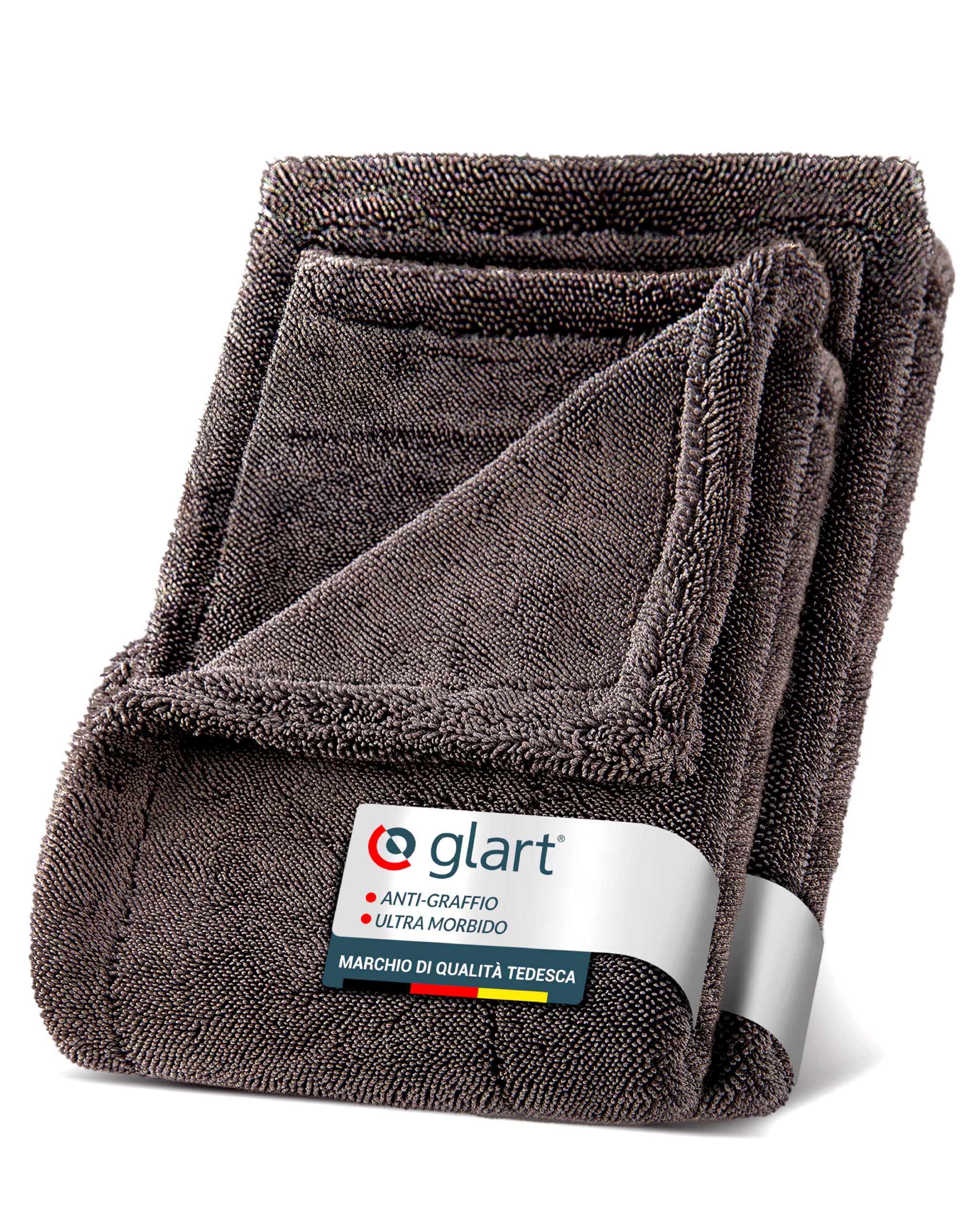 Glart 44TW68 Set Twist Panno Asciugante Auto XXL - Premium 80x55cm e 60x40cm panni in microfibra per asciugatura senza graffi prima/dopo lucidatura e pulizia dei cerchi, grande panno per auto e moto