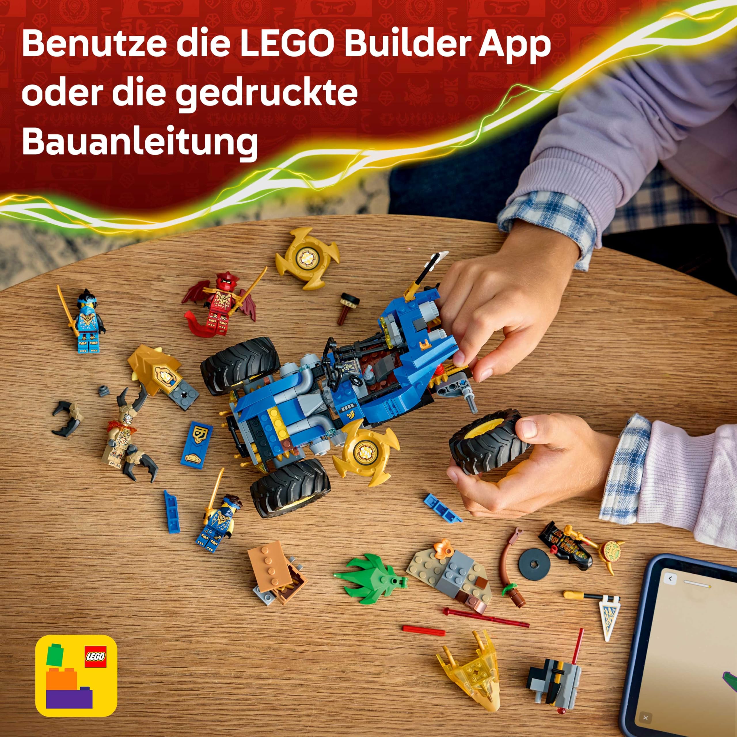 LEGO NINJAGO 2in1 Jays Transformationsflitzer - Ninja Truck mit 5 Minifiguren, inkl. Kai und NYA, sowie Shuriken und Schwertern - Kreatives Geschenk für Jungen ab 8 Jahren und Fans - 71856