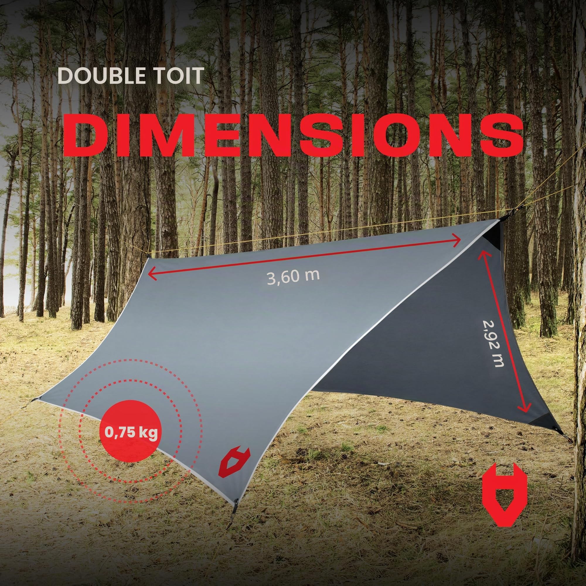 Rain Fly by NoCry Bâche de Tente Ultra légère 100% imperméable à l'eau 3,65 x 3 m Idéal comme bâche de randonnée ou bâche pour hamac Plusieurs Couleurs Disponibles avec Bracelet de Survie Gris