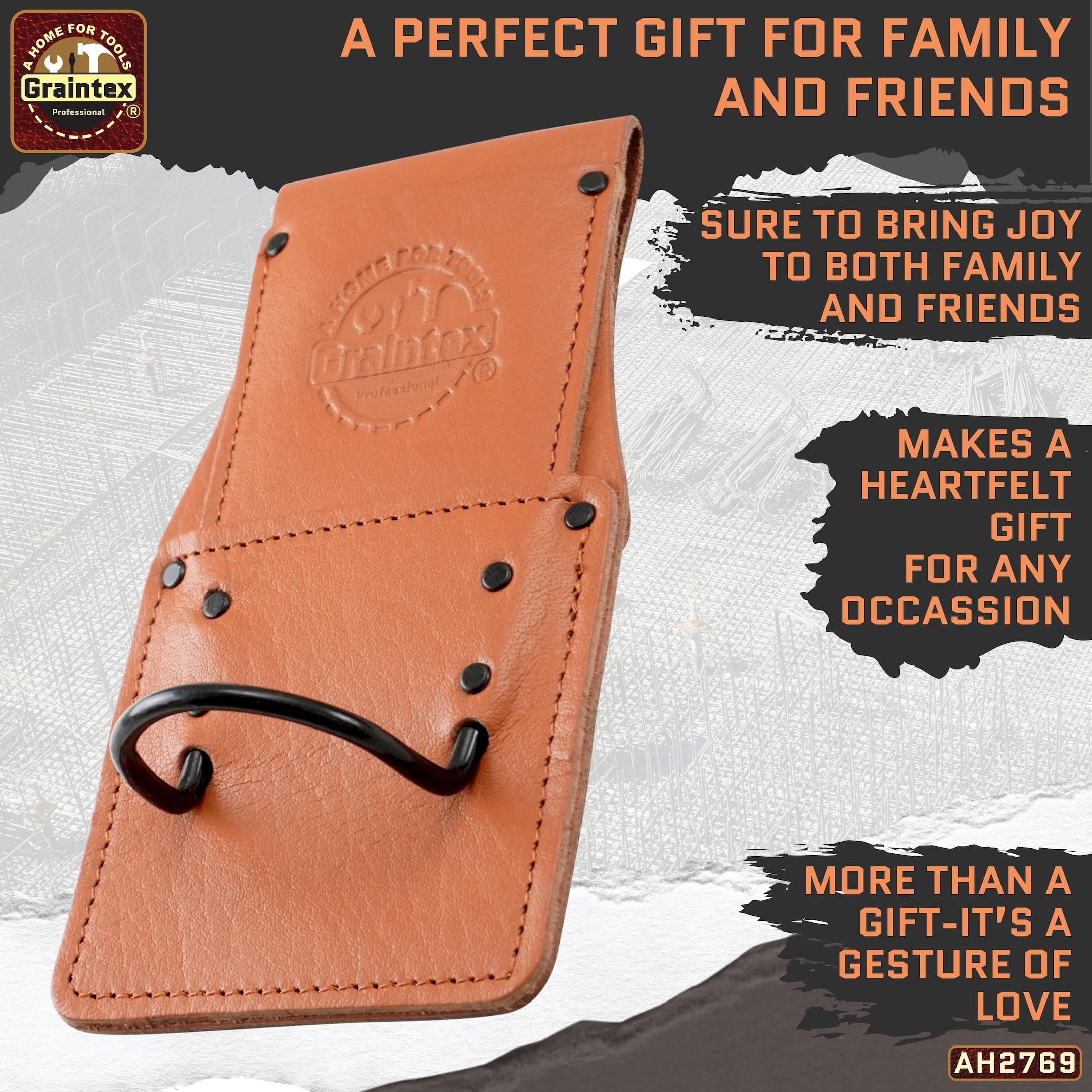 Graintex Hammer Holder Ambassador Series Color Top Grain Leather Hammer Loop, Leather Tool Holster, Construction Workers, Electricians, Framers, Drywall Contractors