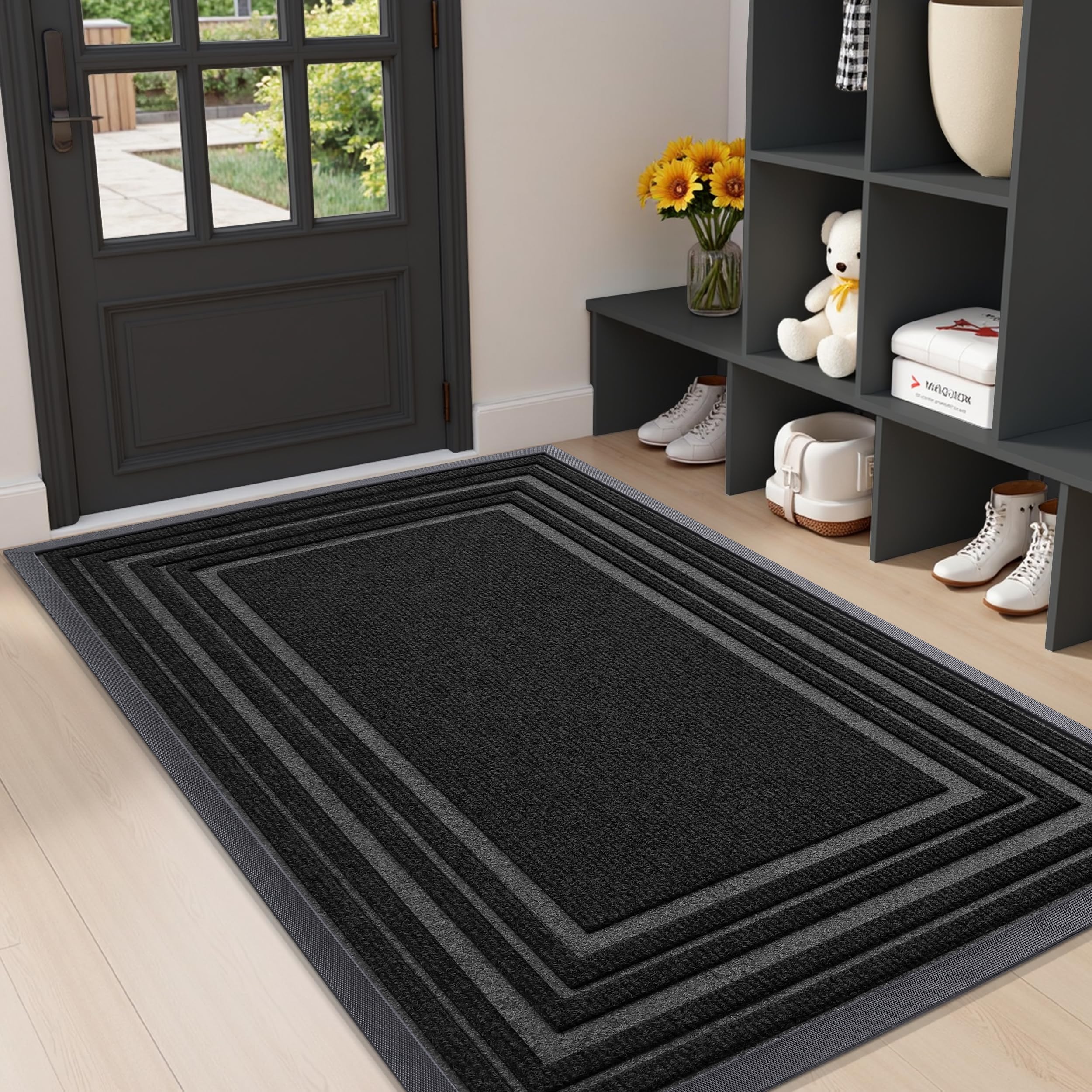 Buganda Front Door Mat Indoor Outdoor Entrance, Non-Slip Natural Rubber Doormats, Easy Clean, Low Profile, Dirt Trapper Entryway Floor Mats for