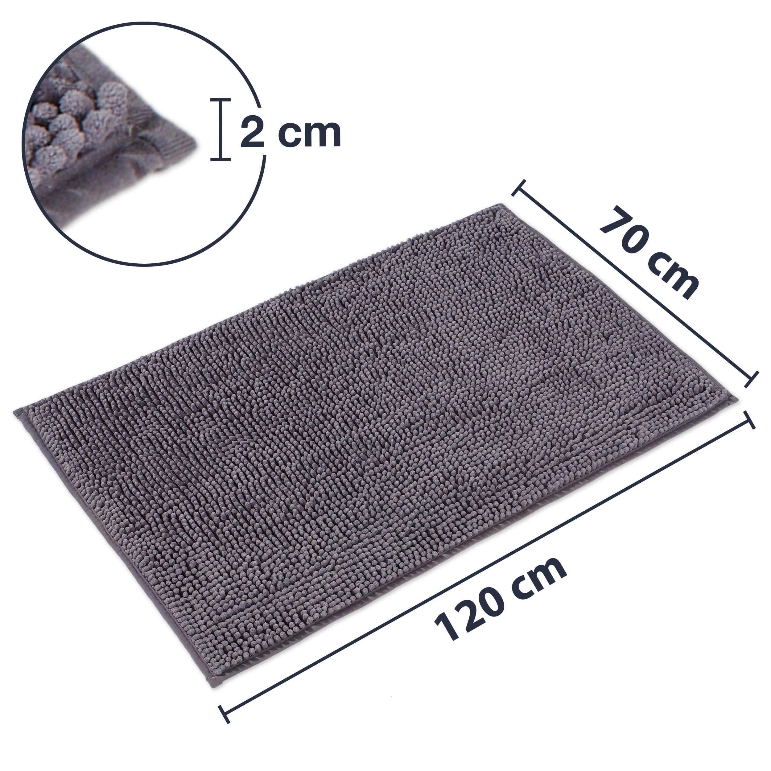 WohnDirect Juego de 2 alfombrillas de baño, color gris, 70 x 120 cm, antideslizantes y lavables, alfombrillas de baño, alfombrilla de baño