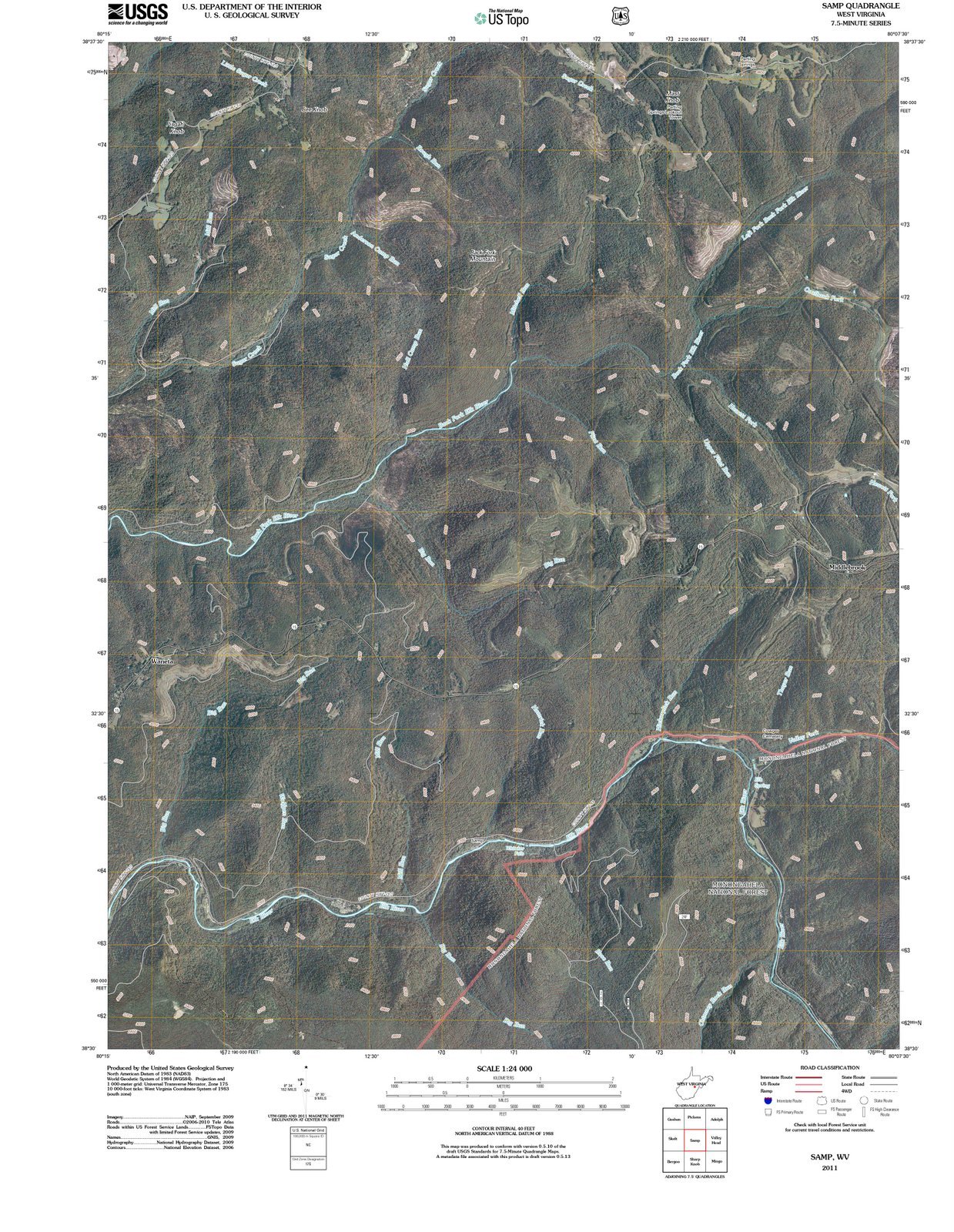 West Virginia Maps - 2011 Samp, WV - USGS Historical Topographic Wall Art : 24in x 30in, Large Wall Art Map