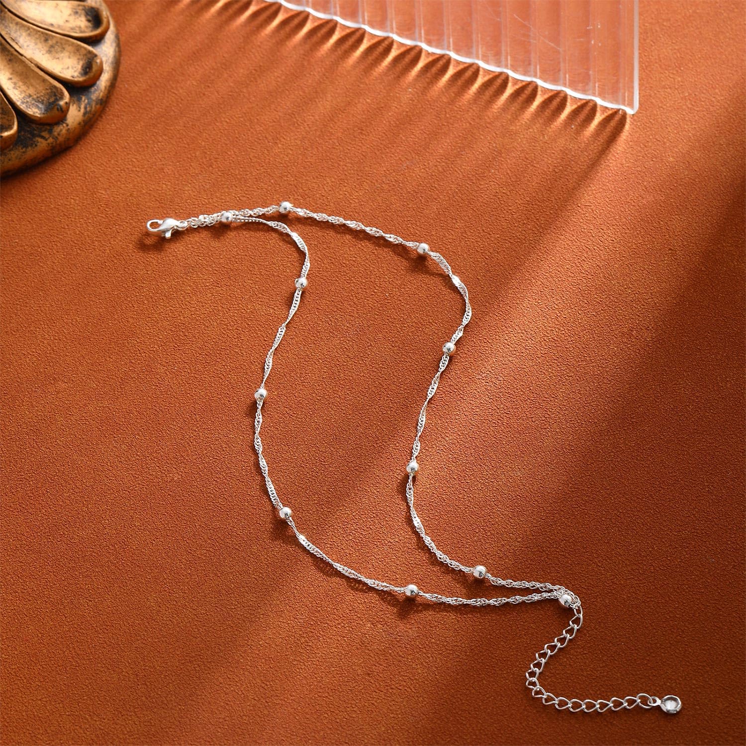 Tobilleras de oro para mujer, impermeables, chapadas en oro de 14 quilates y plata con cuentas de corazón para mujer, juego de tobilleras de cadena de eslabones cubanos de moda, joyería de 6