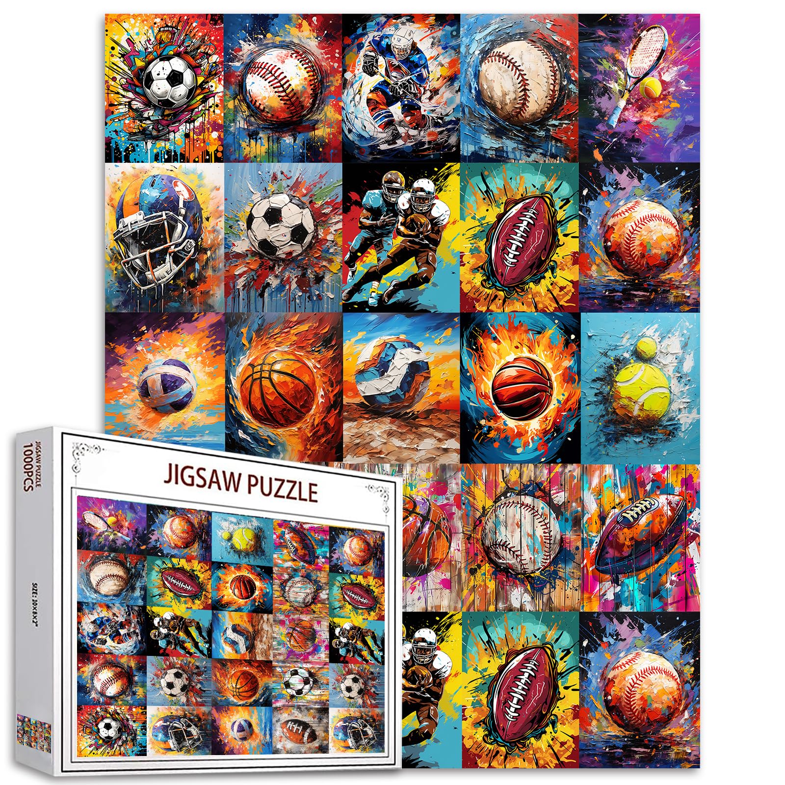 Ball Games Banksy Jigsaw Puzzles 1000 Pieces for Adults Hardboard Puzzle Challenging Puzzle Perfect for Game Nights DIY Home Wall Decor-Art Puzzles-Ball Graffiti Street Art 27" x 20"