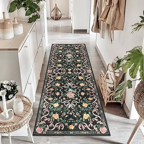 Vista 127 de Alfombras pequeñas de 2 x 3 pulgadas para entrada, alfombra bohemia verde para baño, pasillo, alfombra de cocina vintage, antideslizante, lavable