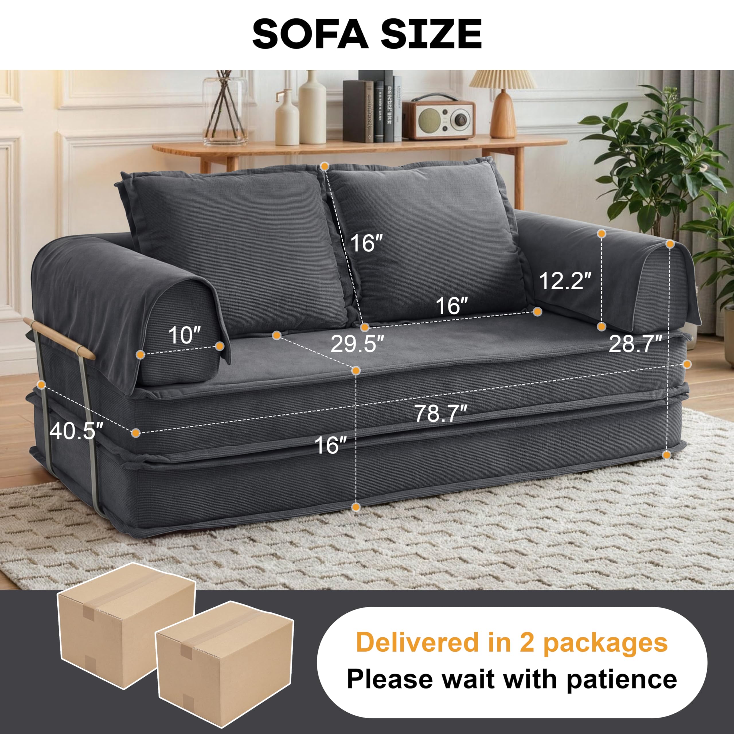 Bon Divano letto convertibile a 3 posti, divano futon in velluto a coste grigio chiaro, design modulare 5 in 1, base antiscivolo, lavabile, perfetto per soggiorno e comfort quotidiano