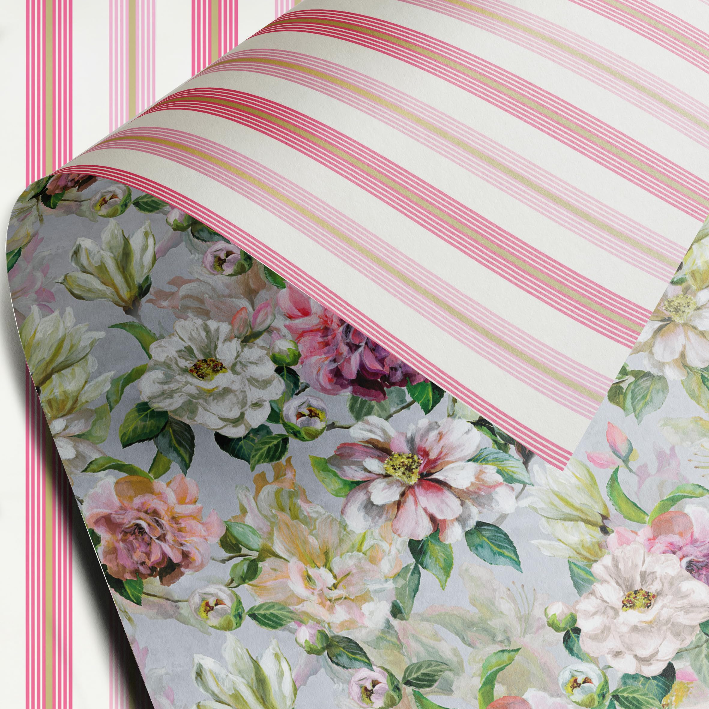 Floral gift wrap | 3 Premium Gift Wrapping Sheets | delivered in tube (not folded) | luxury 110gsm 50 x 70cm double sided gift wrapping | Printed in the UK and fully recyclable wrapping paper — image 1