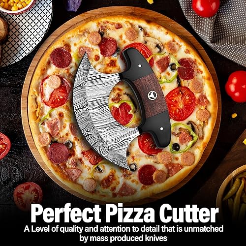 Miniatura 6 de Bodacious Knives Cuchillo Ulu hecho a mano de acero de Damasco de 5.3 pulgadas, cortador de pizza de Alaska, pequeño cuchillo Ulu con vaina, regalo