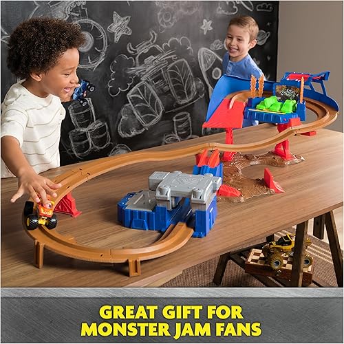 Miniatura 6 de Monster Jam Supercharge Speedway - Set de juego con camiones monstruos fundidos a presión Megalodon y El Toro Loco, pista con luces de las finales