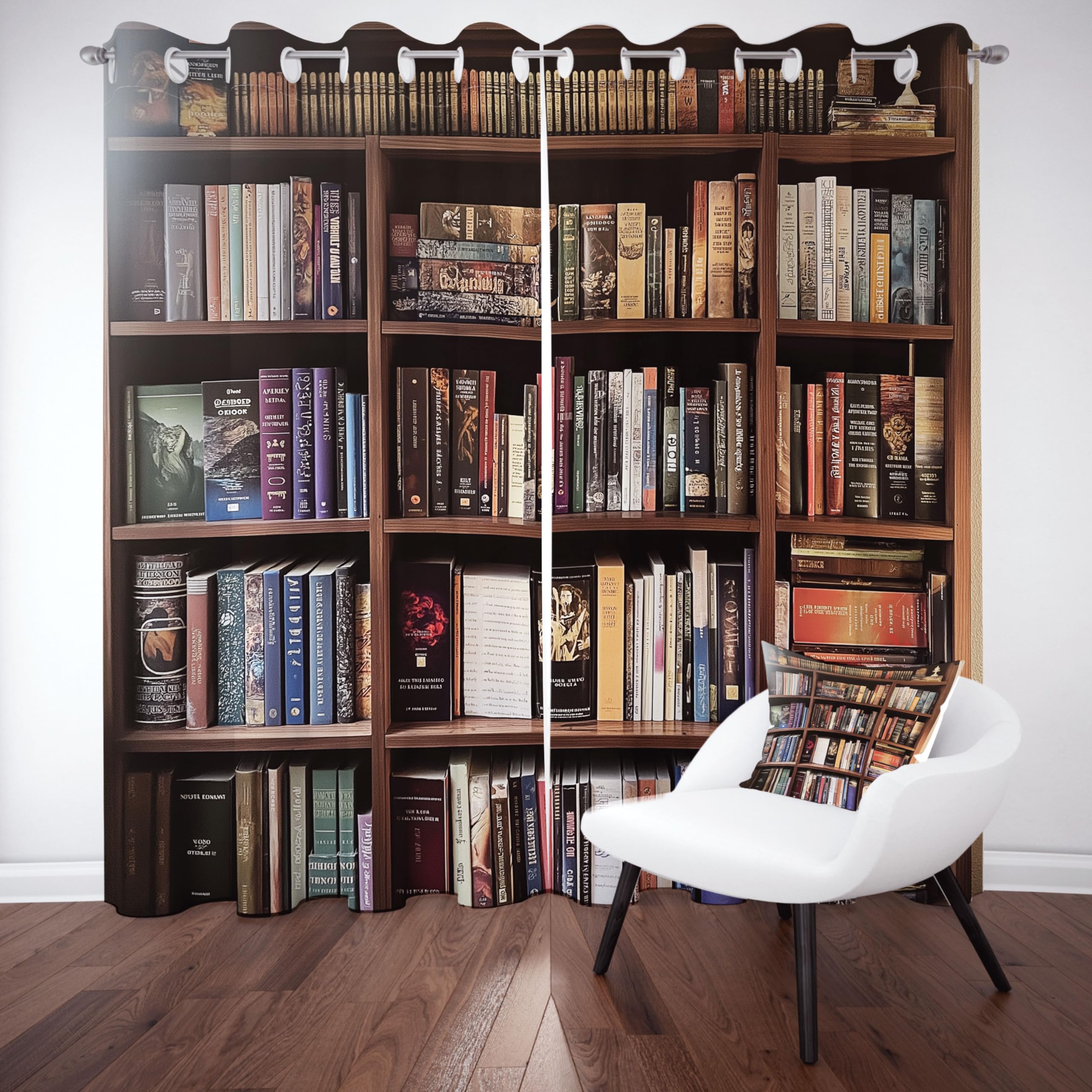 Bücherregal Bibliothek Vorhang H 225 x B 140 cm, Lernen Bücher Gardinen, Pädagogischer Verdunklungsvorhänge mit Ösen 2er Set Kälteschutz Thermovorhang für Wohnzimmer Schlafzimmer