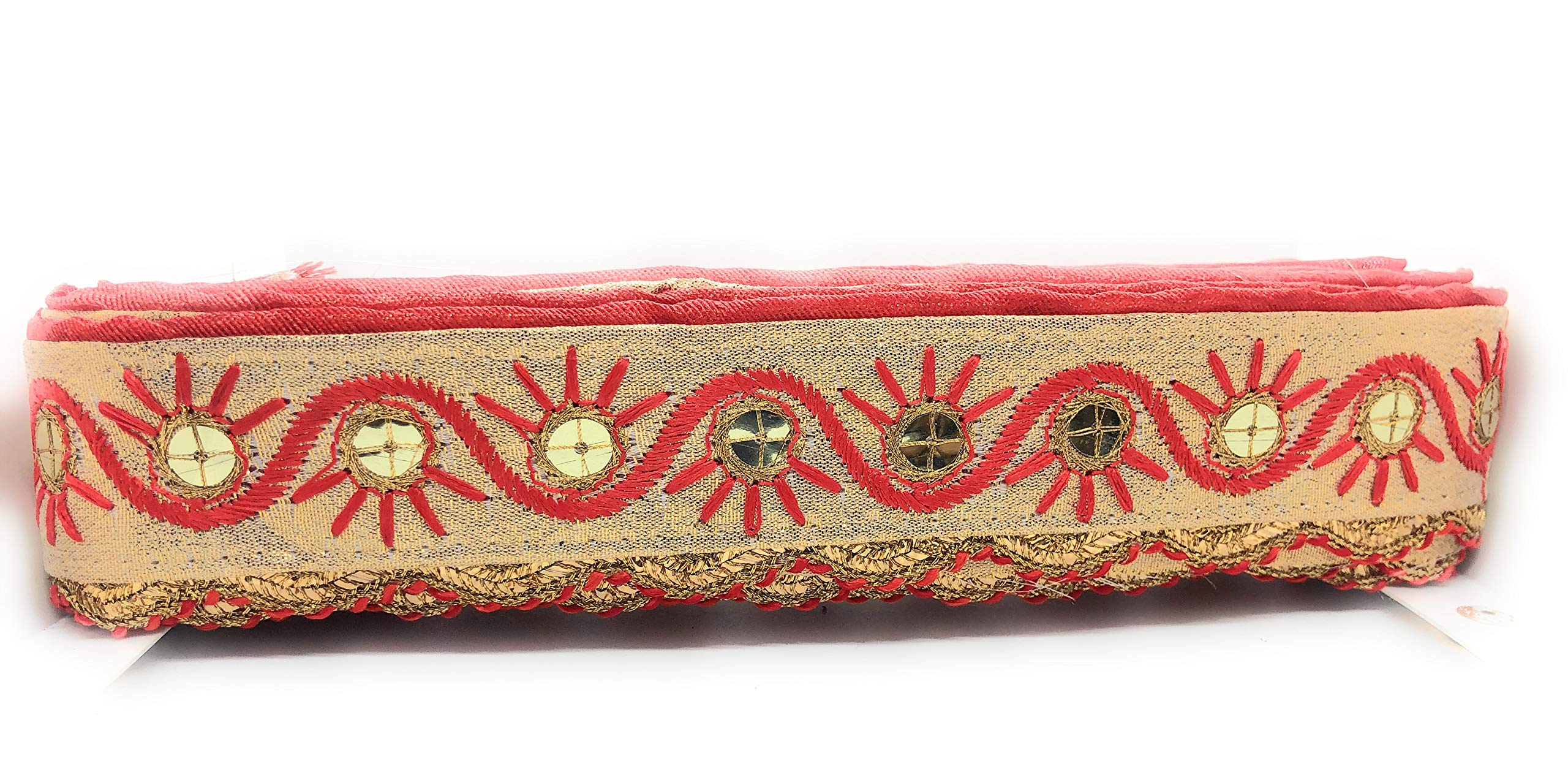 Lace Styles Rich, Elegant and Sophisticate Simplistic Opulence Feel Waves and Scallop edgings zari Elements Well Enhanced Festive high-Party lace and Border (9 Meters) (Red)