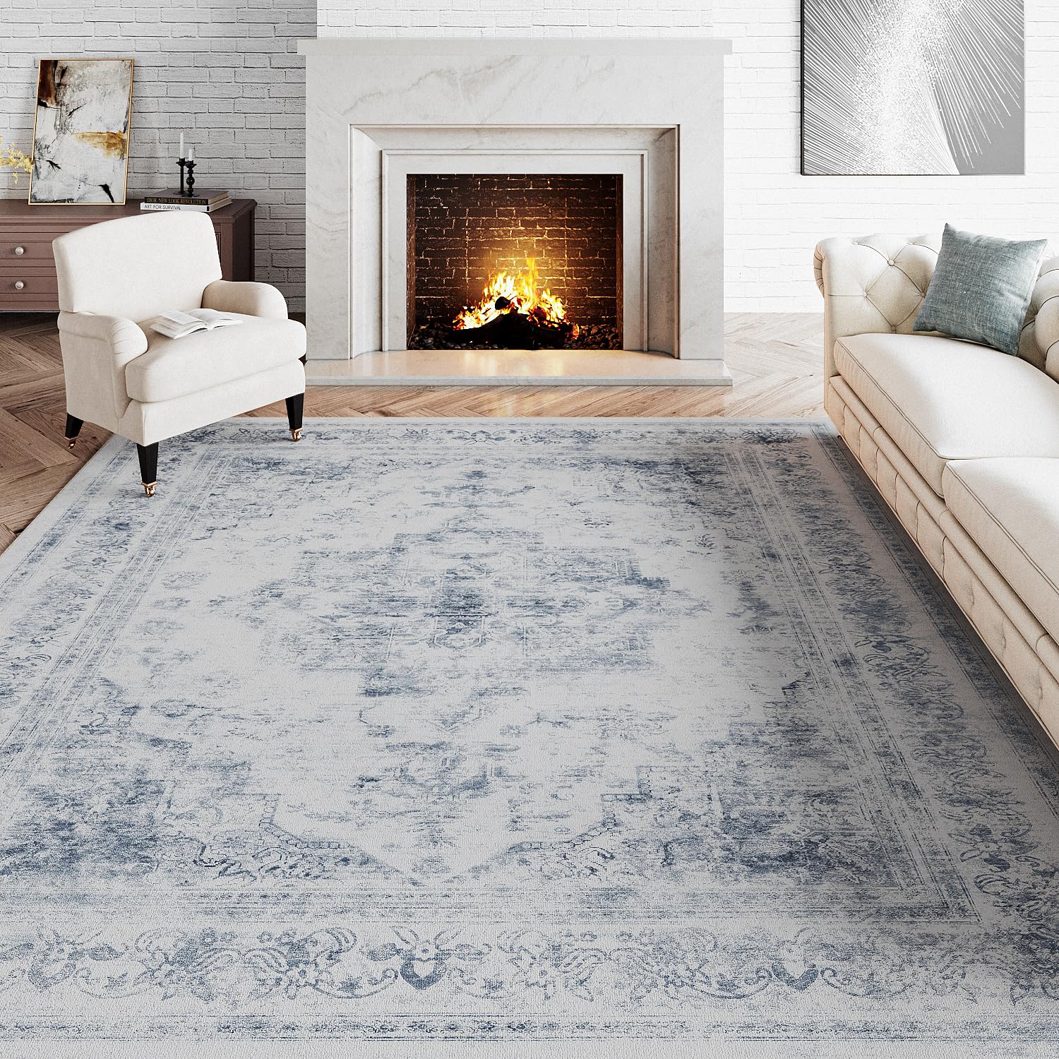 HUGEAR Waschbarer Vintage Distressed Area Teppich