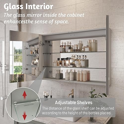 Miniatura 8 de MIRPLUS Botiquín de 36 x 24 pulgadas con espejo LED gabinete de baño ajustable de 3 colores de temperatura y brillo con interruptor táctil