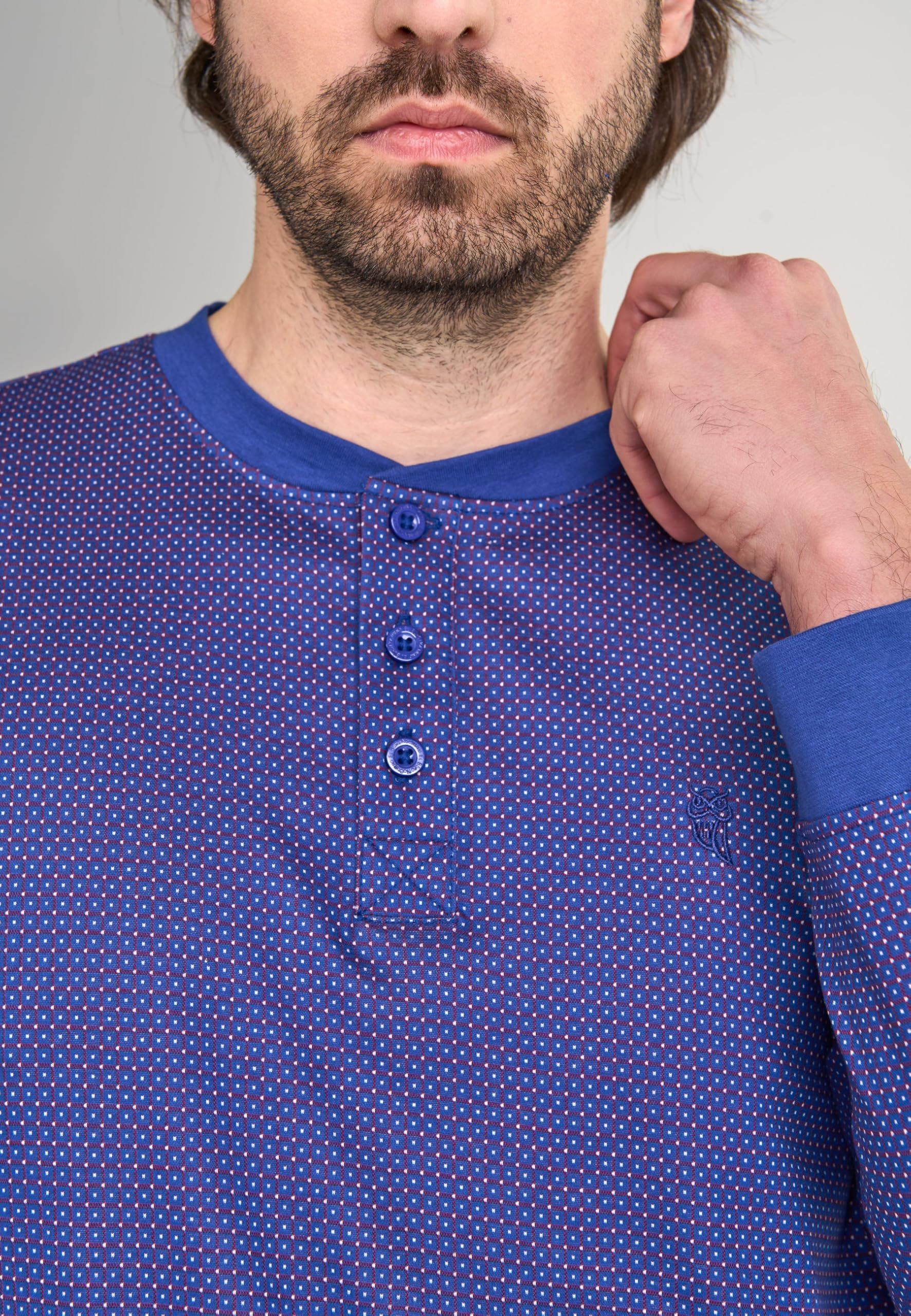 El Búho Nocturno Pigiama Uomo Cotone Lungo Leggero - 100% o Mistura - Intero Manica Lunga Maglia Righe Tasche - Set Due Pezzi Notte Casa Autunno Mezza Stagione, 100% Cotone, Blu 5105, 3XL