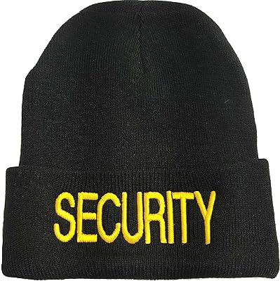 Army Universe Security Beanie Fleece Lined Hat Warm Large Embroidery Winter Watch Cap (Black with Gold Text)