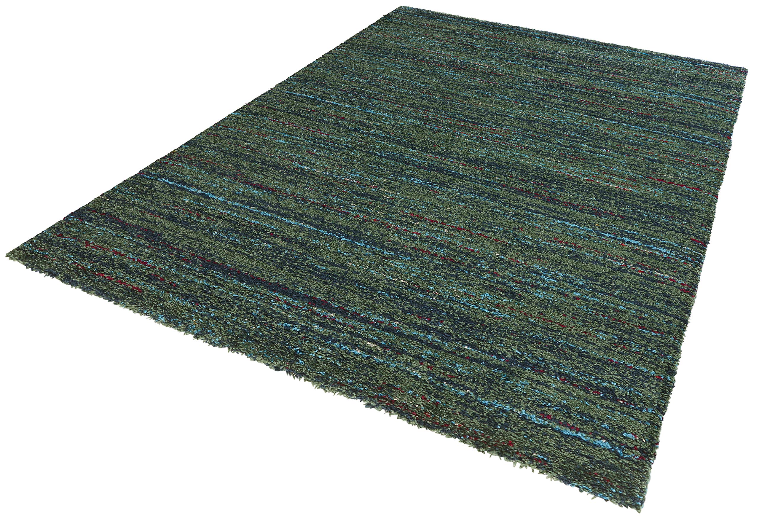 Chic Tapis de Salon, à Poils Longs, Doux et Moelleux, Shaggy Flokati, bohème, Motif à Rayures chiné, pour Chambre d'enfant, Chambre à Coucher, Cuisine, Couloir, Vert, 160 x 230 cm
