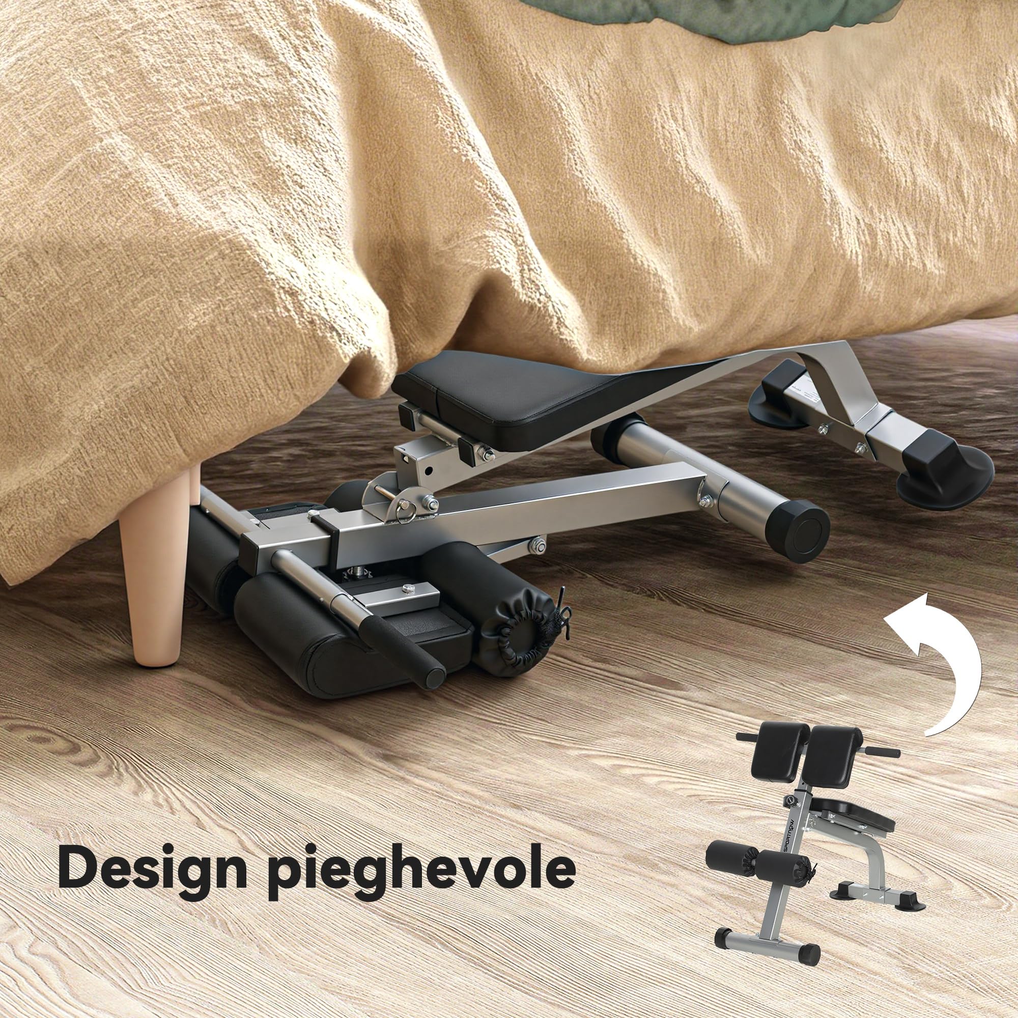 SPORTNOW Panca Romana Multifunzione, Sedia Romana Pieghevole con Inclinazione Altezza Regolabile per Iperestensioni Schiena, Panca Addominali Pesi Fitness per Allenamento Palestra Casa, Capacità 150kg