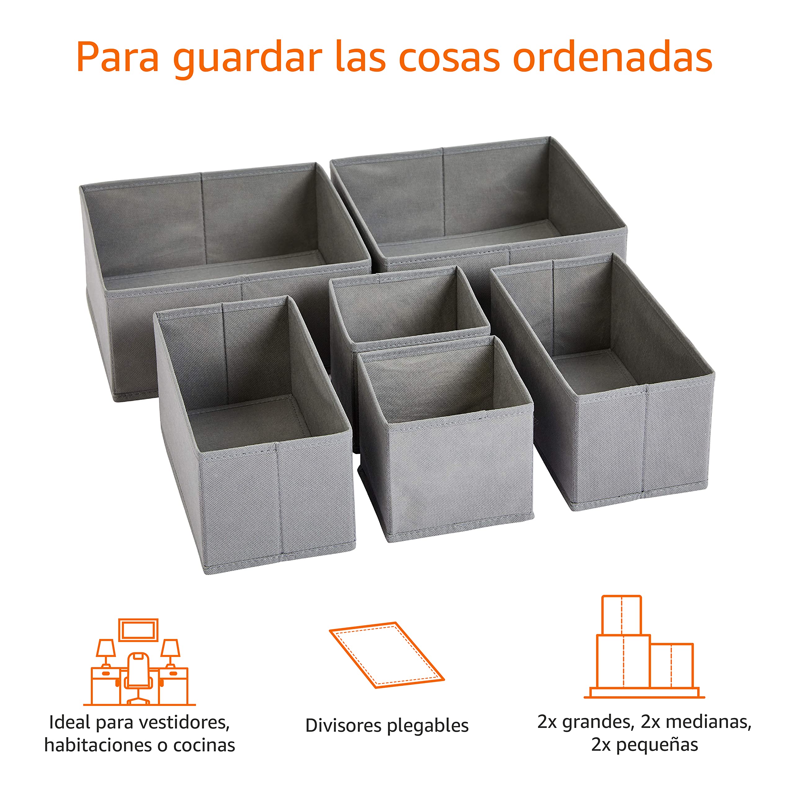 Amazon Basics Organizadores para ropa para cajón, 6 Unidad, Gris