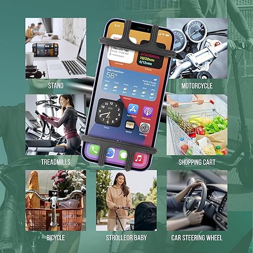 Miniatura 7 de Soporte de teléfono de silicona para bicicleta con correa flexible y ajustable, soporte de teléfono de motocicleta de 3 a 6 pulgadas para manillar,