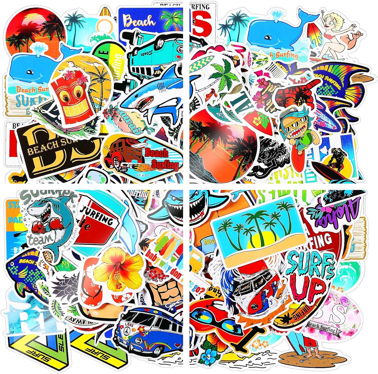 200 Pieces Hawaii Beach Stickers Waterproof Vinyl Decal
