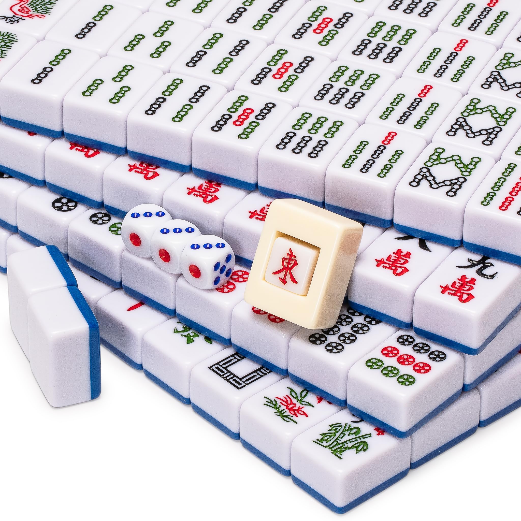 Yellow Mountain Imports “Bleau Royal” Jeu de Mahjong Chinois avec 146 tuiles Taille Moyenne (Coffret Vinyle Bleu) – exclusivement pour Jeu Chinois [「皇天藍」中國麻將]