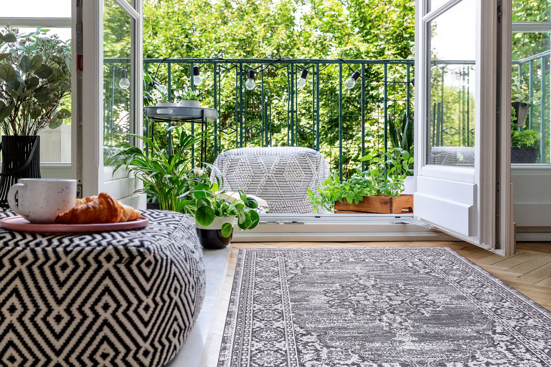 Tapis tissage à plat haute qualité sisal loft gris argent 80x150