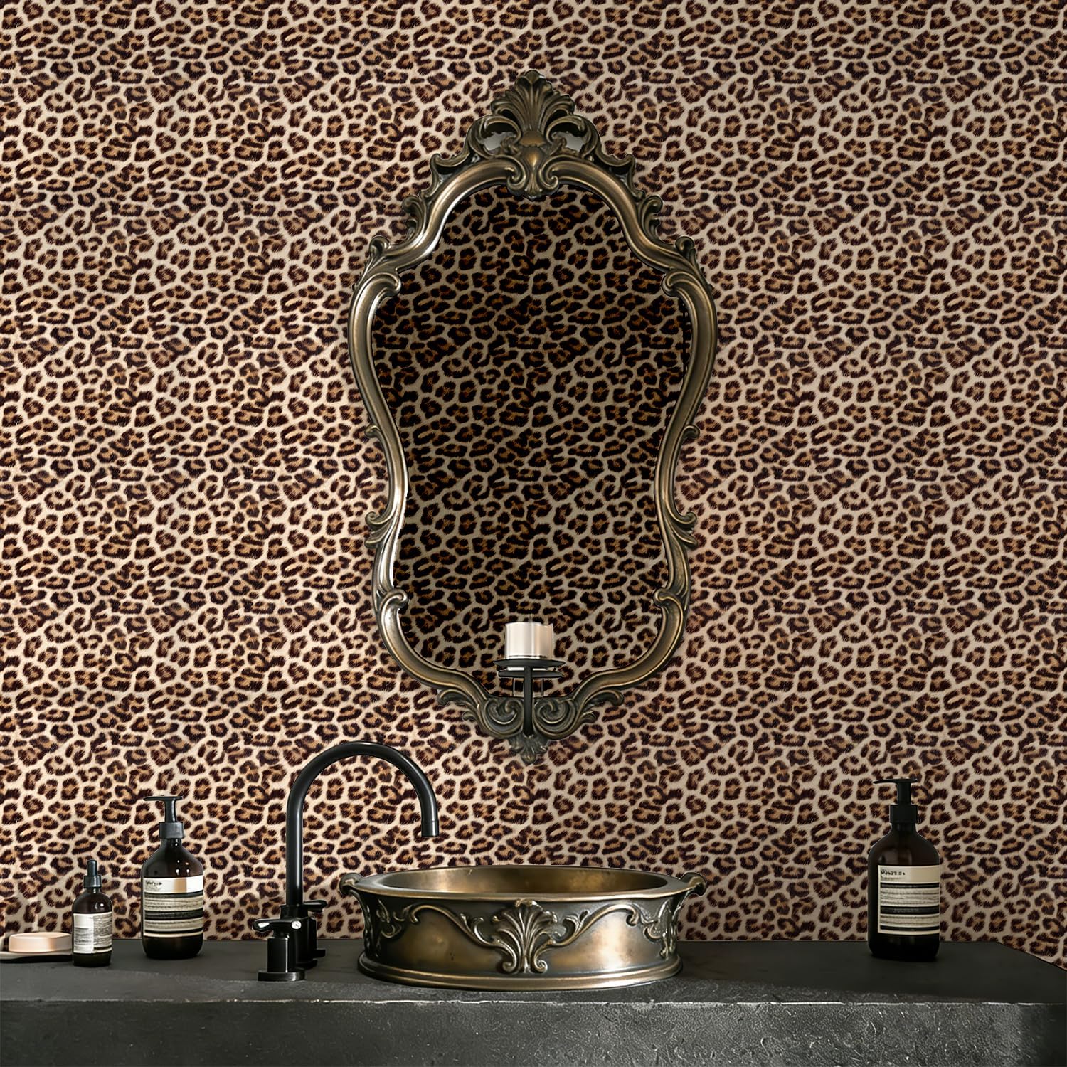 Leopard Print Wallpaper Peel and Stick – Self Adhesive Removable Contact Paper, Yellow Cheetah Design Wallpaper for Bedroom Bathroom Furniture, 17.7" x 393"