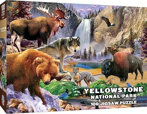 Miniatura 7 de MasterPieces Rompecabezas de 100 piezas para niños de más de 6 años, Wildlife of Yellowstone National Park, juego educativo y divertido, idea de