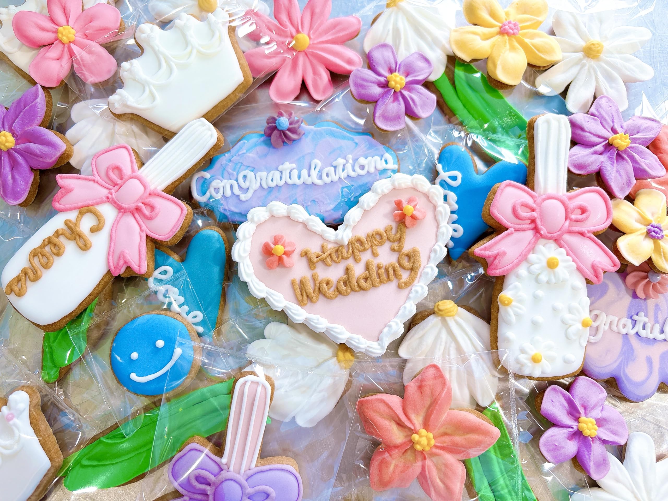 Amazon.co.jp: 結婚祝いクッキーセット, ManaCAFE.100g詰合せ.happy