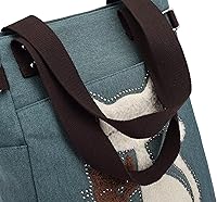 Vista 5 de KAUKKO Women Canvas Handbag Shoulder Bag Cat Big Tote Bag