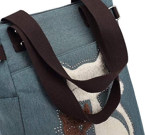 Miniatura 5 de KAUKKO Women Canvas Handbag Shoulder Bag Cat Big Tote Bag