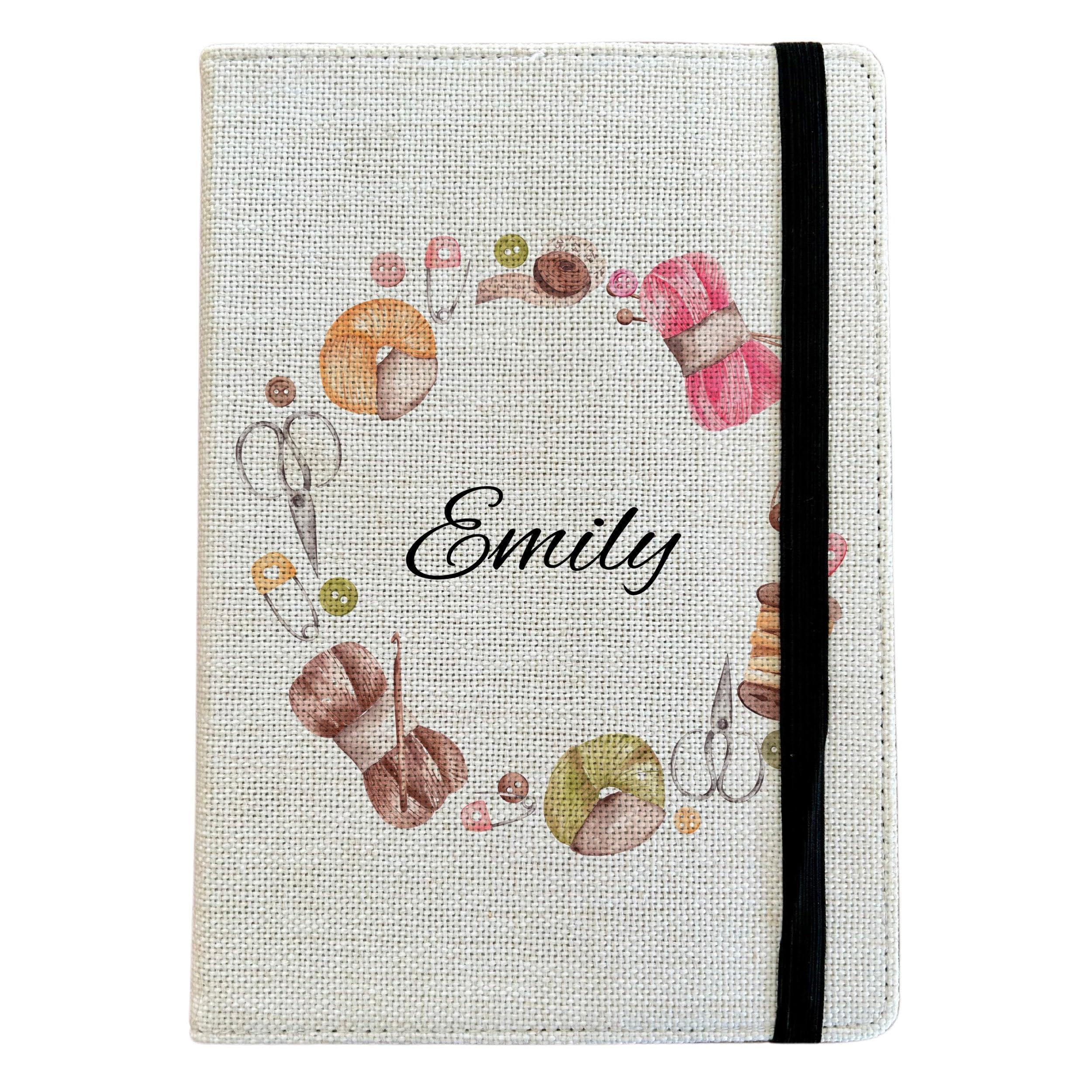 Personalised Sewing A5 Notebook - Custom Knitting Lined Journal - Reusable Hobby Notebook Cover - Linen Hardback Journal Cover Gift