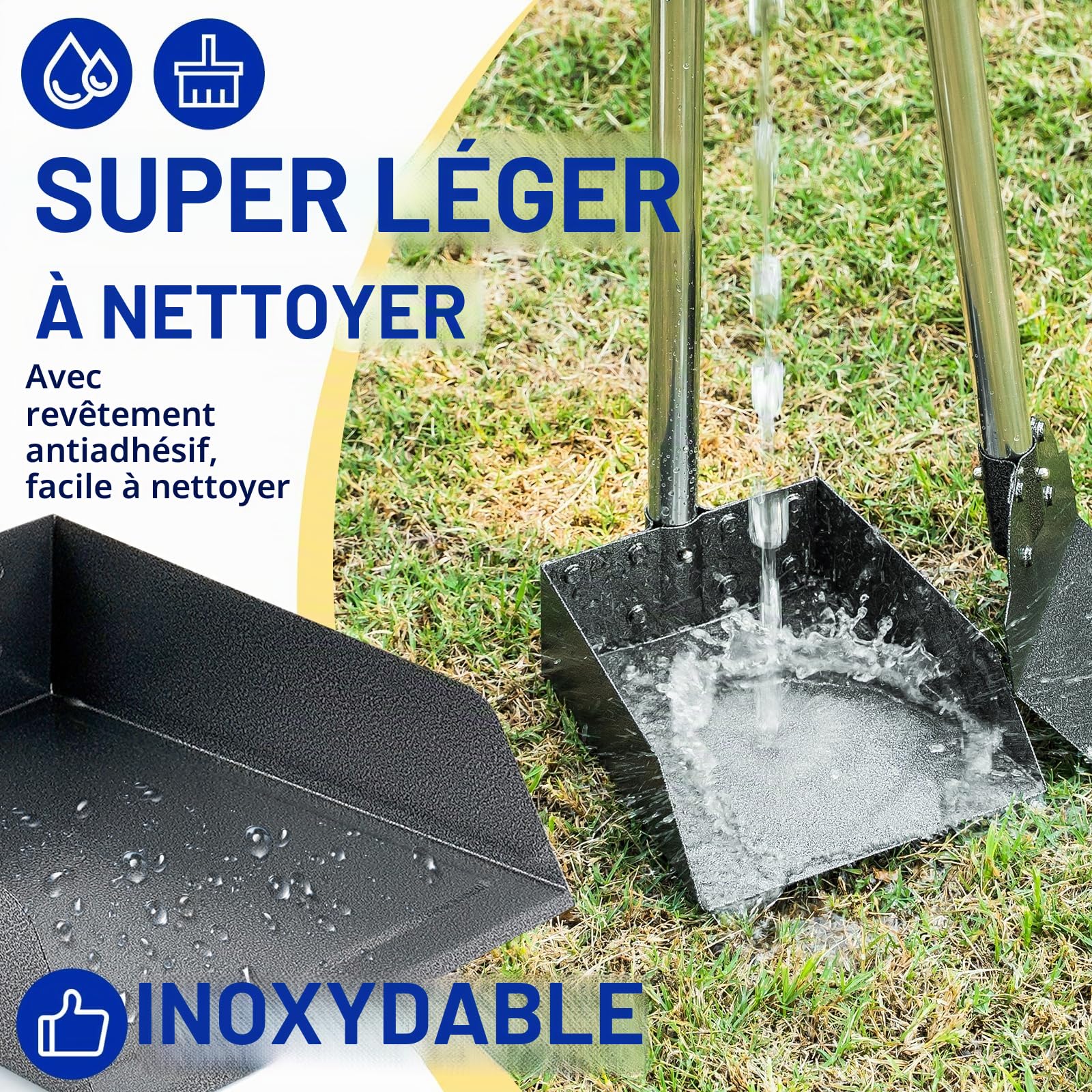 Snagle Paw Dog Poop Scooper Lot de 3 pelles à déjections canines et râteau en métal pour grands, moyens et petits chiens avec longue poignée réglable Rake Waste Removal