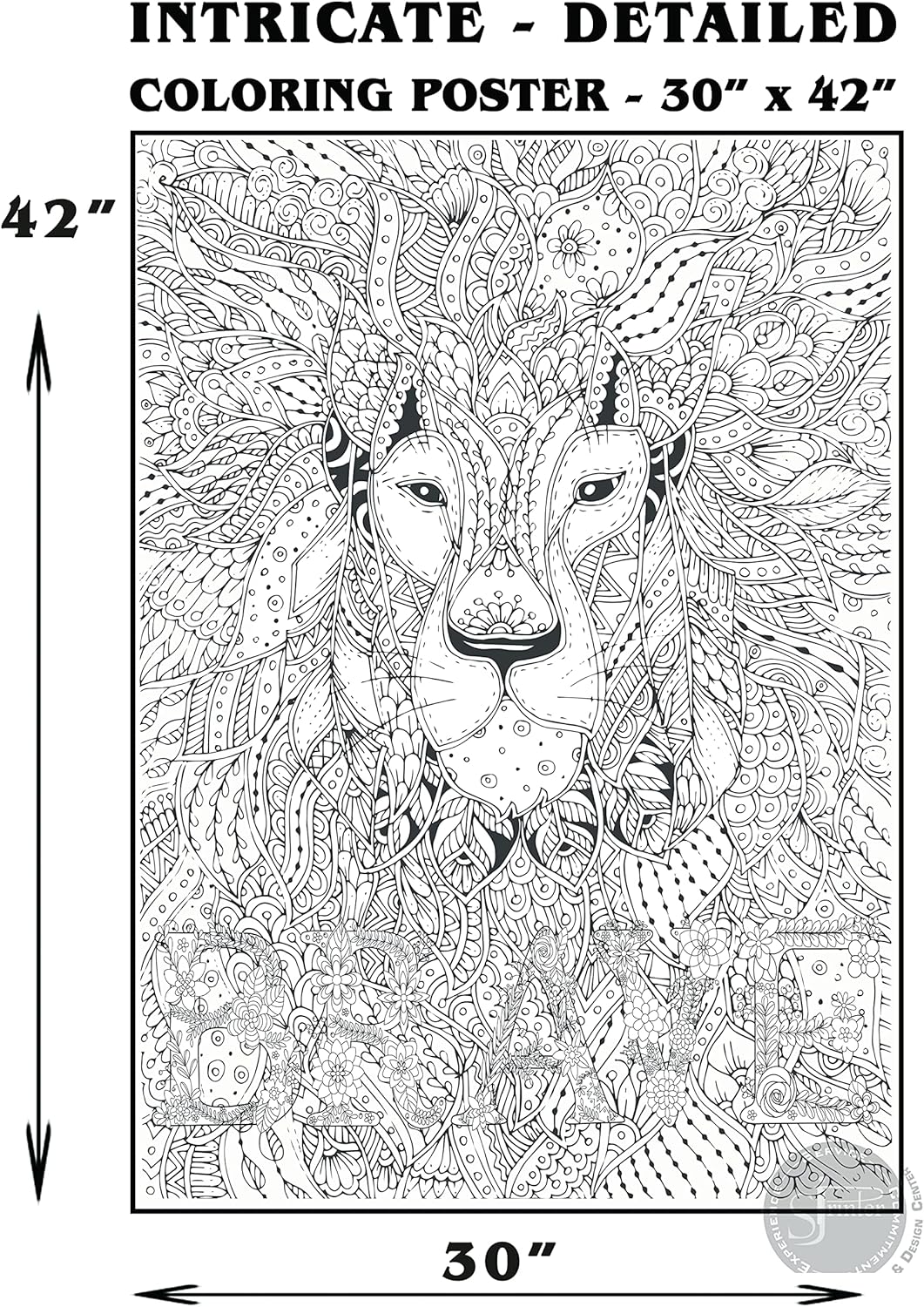 SJPRINTER Inspirational Wall Art, Motivational Giant Coloring Poster Mandala Kids Adults, Great for Girls Boys, Arts Crafts, Care Facilities, Schools, Family Time Groups (30" x 42", Brave Lion)