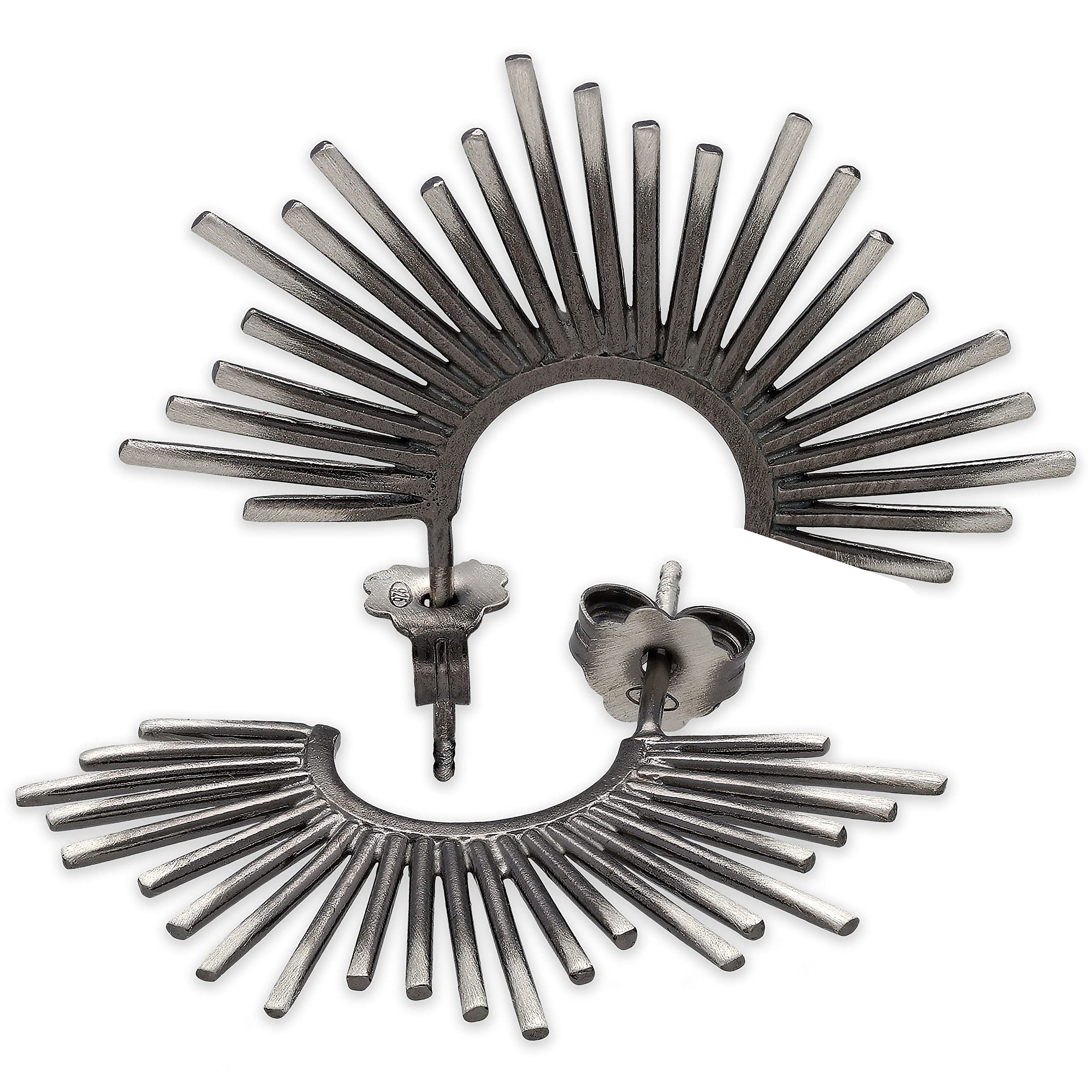 Pendientes de Botón Sunburst, Plata de Ley 925, Estilo Art Déco Radiante, Hipoalergénicos Sin Níquel - Hechos a mano por Emmanuela